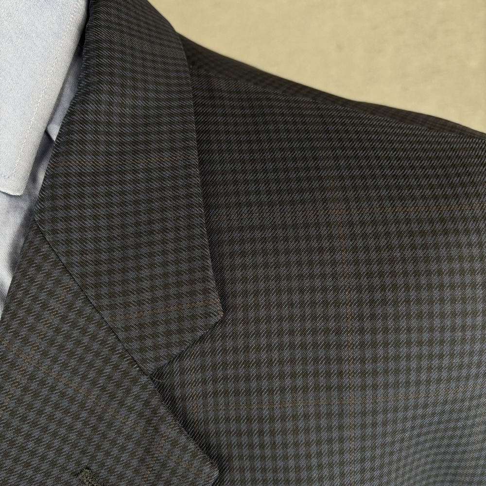 Joseph Abboud 48L Windowpane Check Blazer Men Navy Wool 3 Button Jacket - Picture 5 of 13